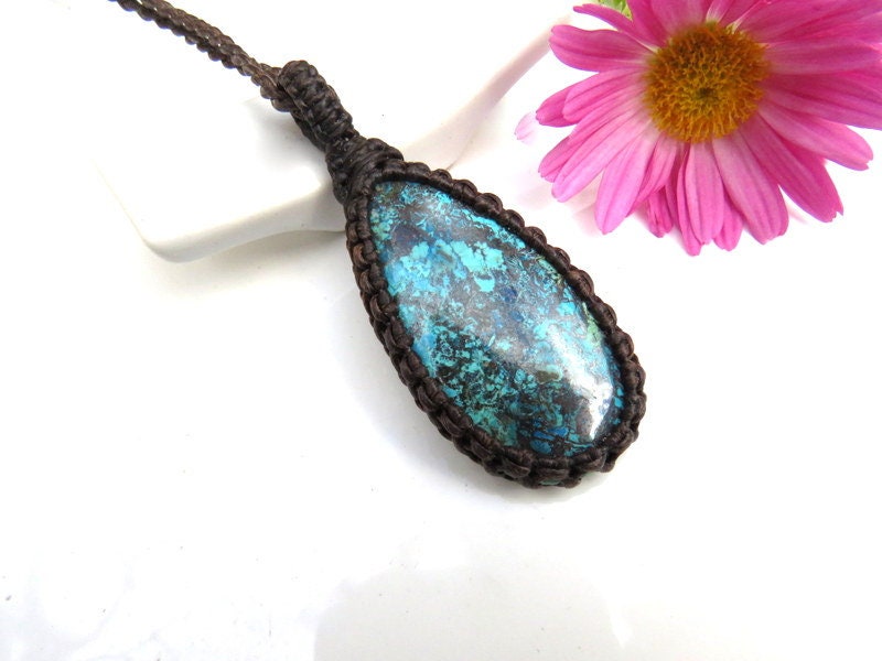 Azurite macrame necklace, Mom necklace