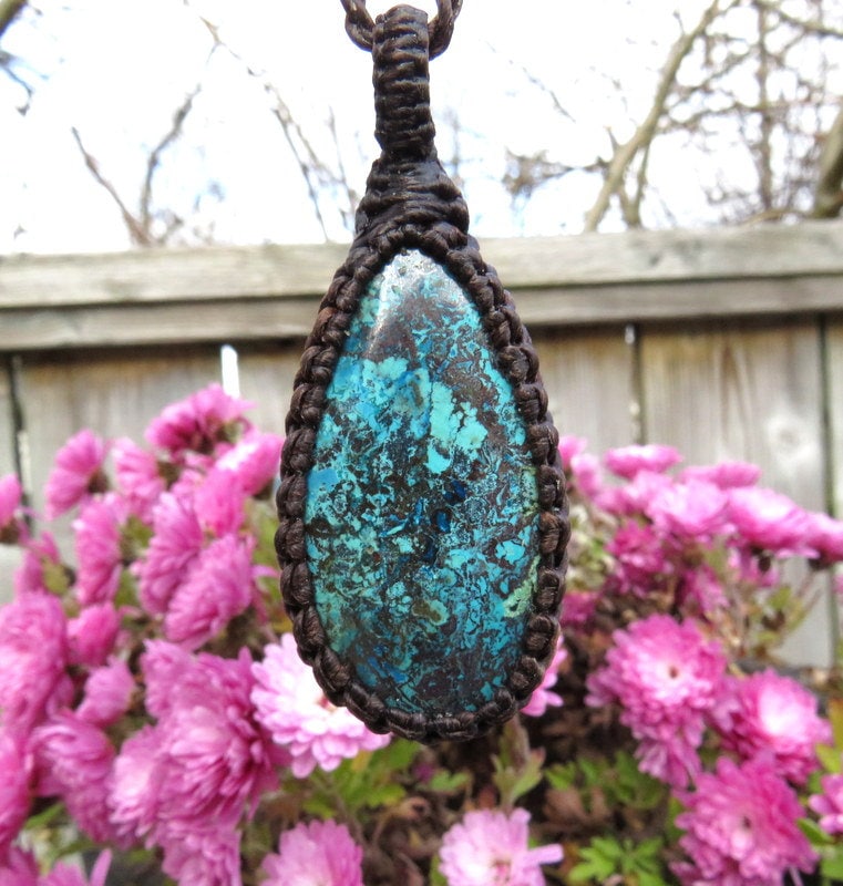 Azurite macrame necklace, Mom necklace