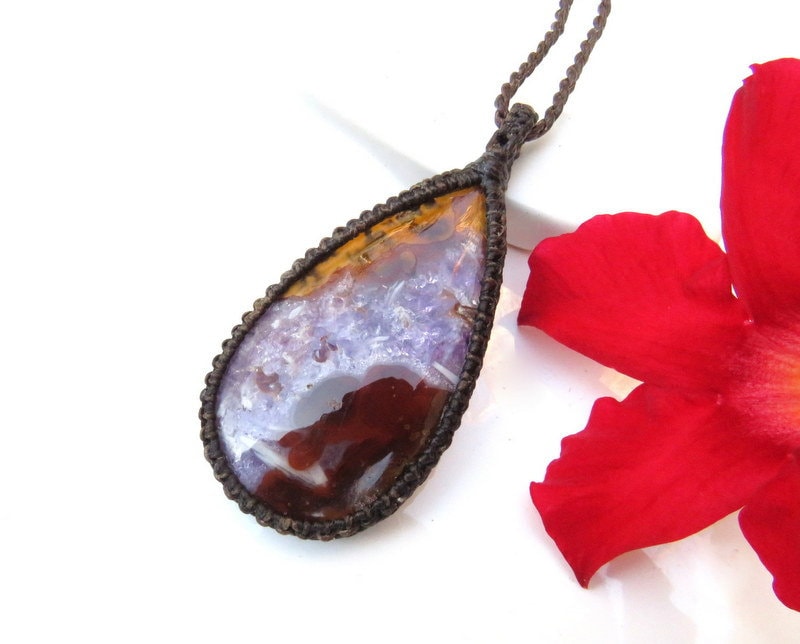 Amethyst Agate Macrame Necklace, Christmas gift ideas