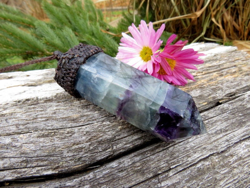 Rainbow Fluorite macrame necklace, Healing stone necklace
