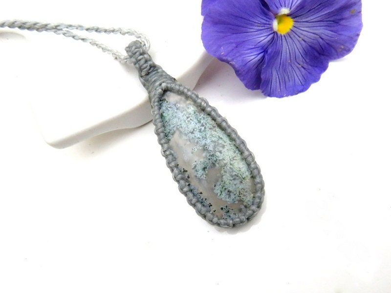 Green Moss Agate Necklace, plume agate gemstone necklace