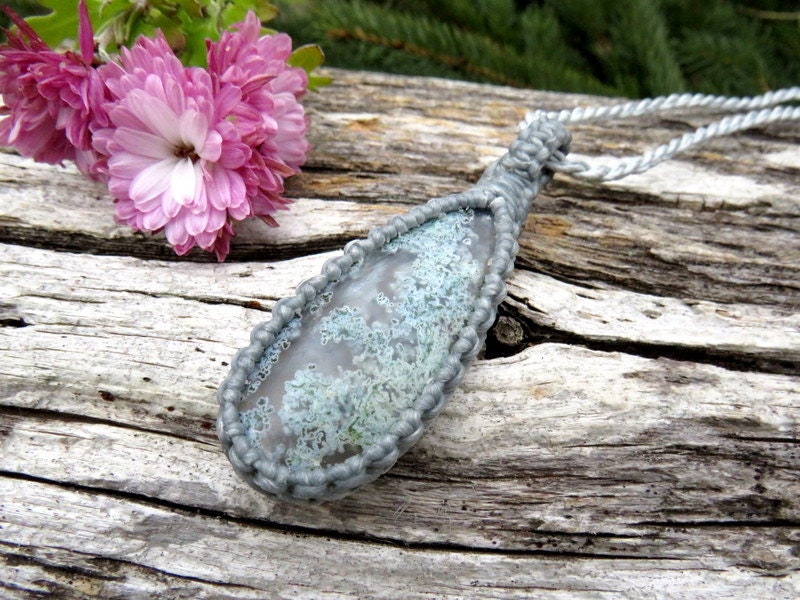 Green Moss Agate Necklace, plume agate gemstone necklace