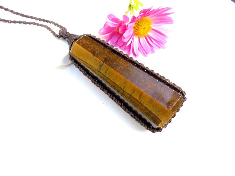 Tiger Iron crystal point necklace, tigers eye necklace
