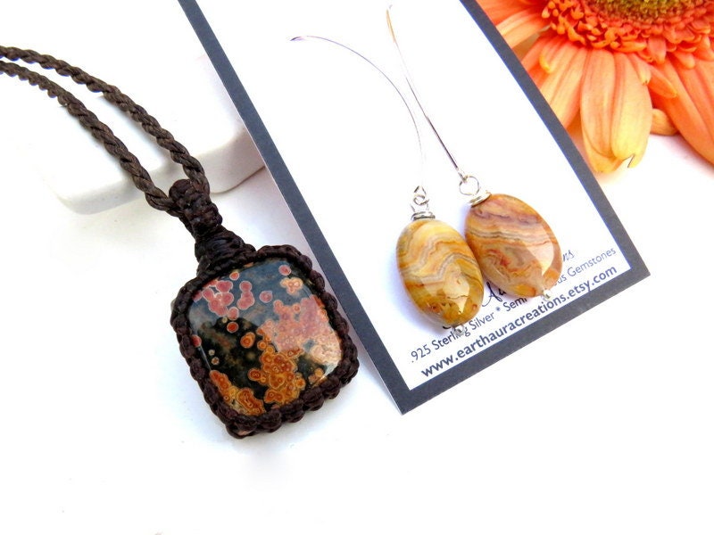 Ocean Jasper necklace, Crazy Lace Agate earrings