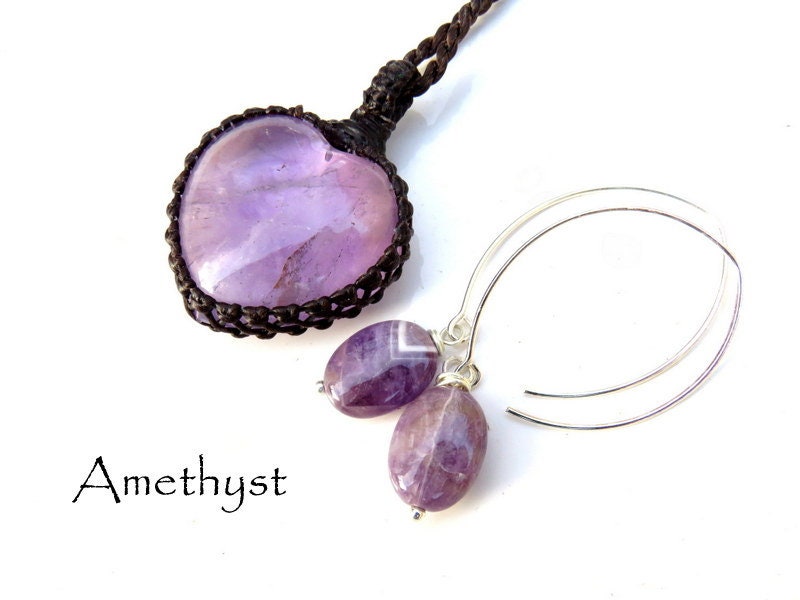 Amethyst earrings and necklace set, Mothers day Jewelry