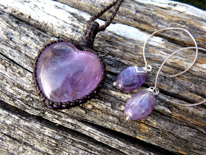 Amethyst earrings and necklace set, Mothers day Jewelry