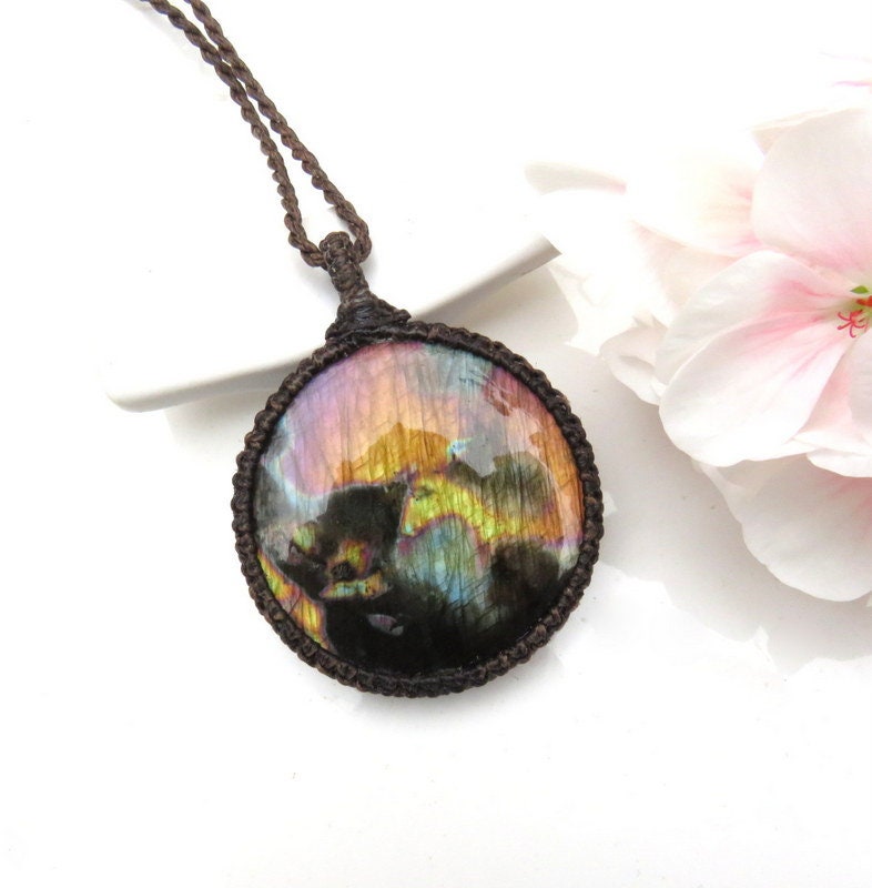 Rainbow Labradorite Macrame Necklace: Boho Yogi Jewelry