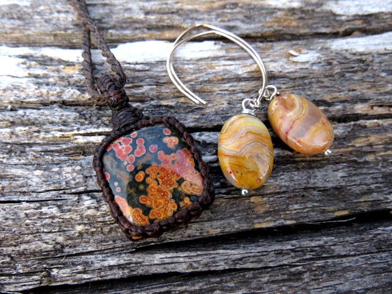 Ocean Jasper necklace, Crazy Lace Agate earrings