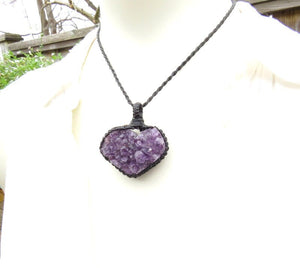 Valentines day gift ideas, Amethyst Heart necklace, Amethyst necklace, Heart necklace, Druzy crystal necklace, birthstone, Heart crystal