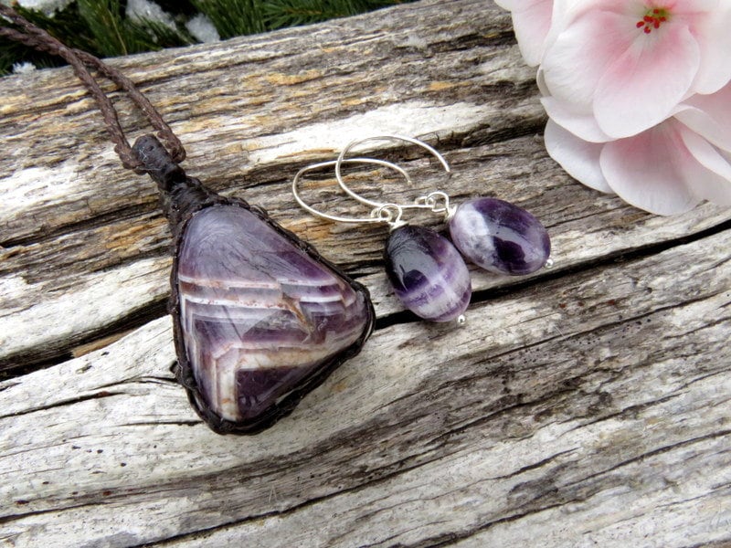 Valentines Day Gift, Amethyst earrings and necklace set