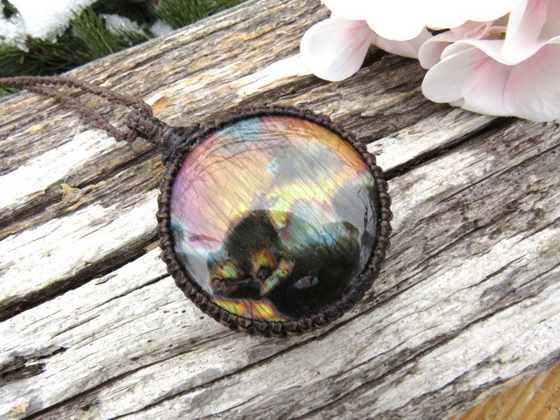 Rainbow Labradorite Macrame Necklace: Boho Yogi Jewelry