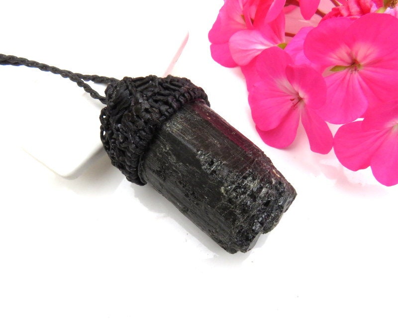 Black Tourmaline Crystal necklace, black tourmaline healing crystal pendant
