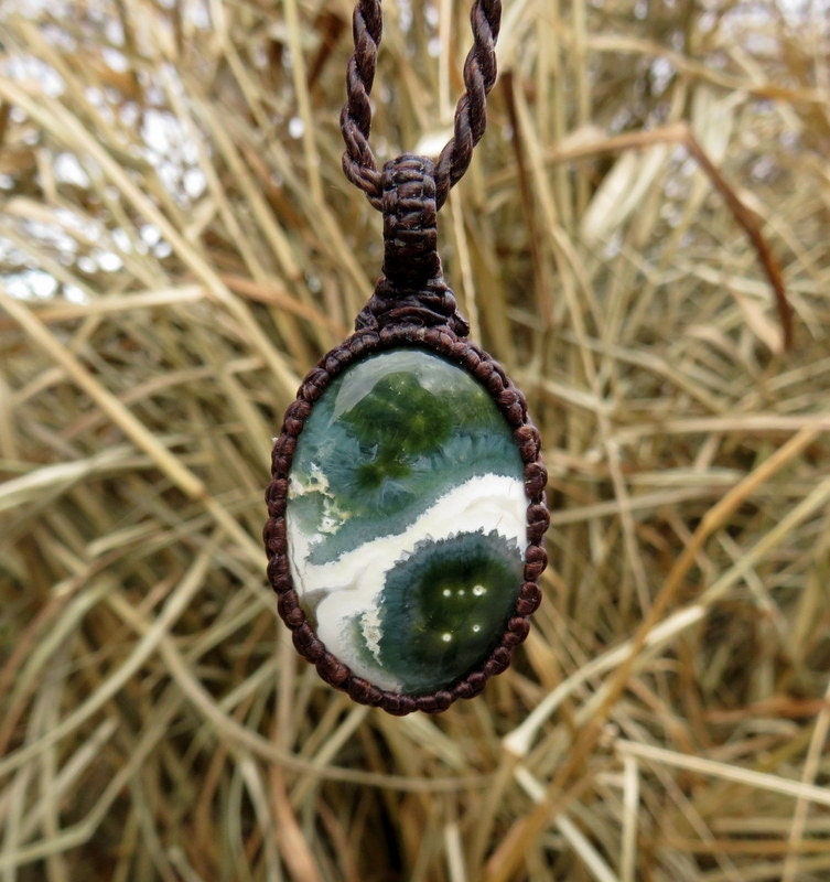 Ocean Jasper Macrame Necklace: Green & Blue Gemstone