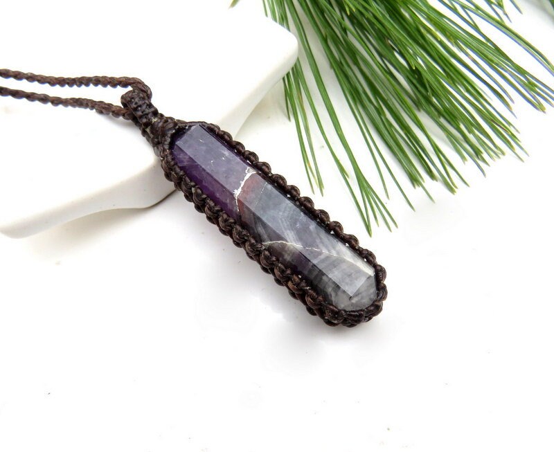 Dream Amethyst healing crystal necklace, amethyst crystal point necklace