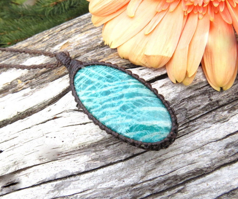 Amazonite macrame necklace, Amazonite pendant