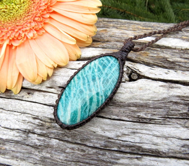 Amazonite macrame necklace, Amazonite pendant