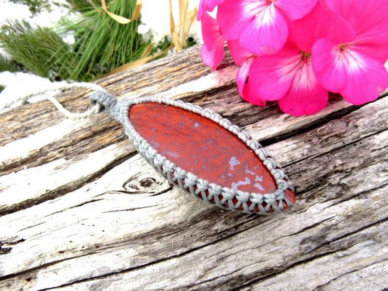 Red Jasper macrame necklace, gifts for the jewelry lover