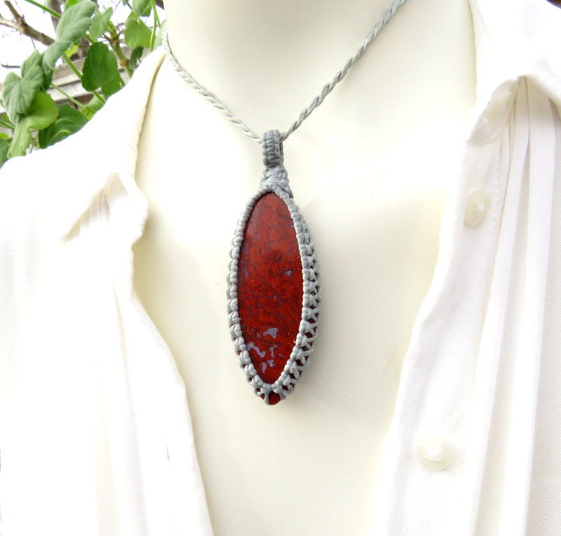 Red Jasper macrame necklace, gifts for the jewelry lover