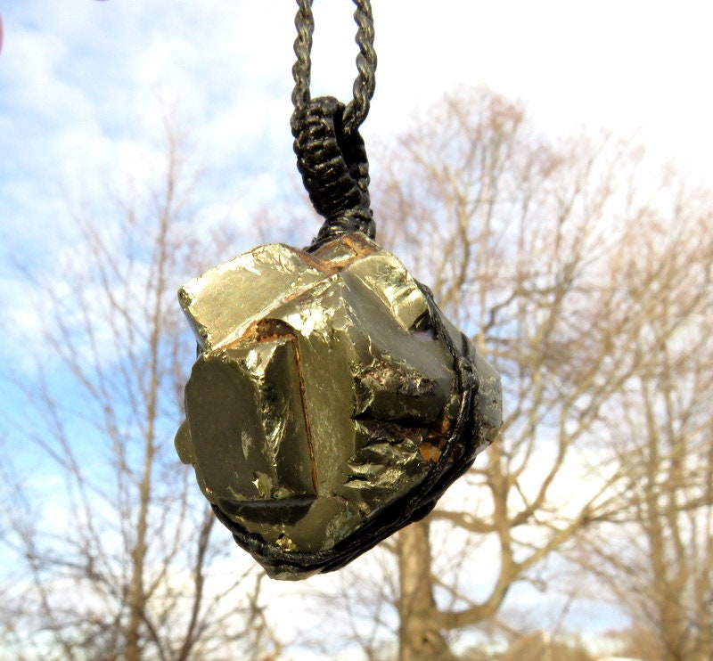 Cubic Pyrite Macrame Necklace: Root Chakra Crystal Healing