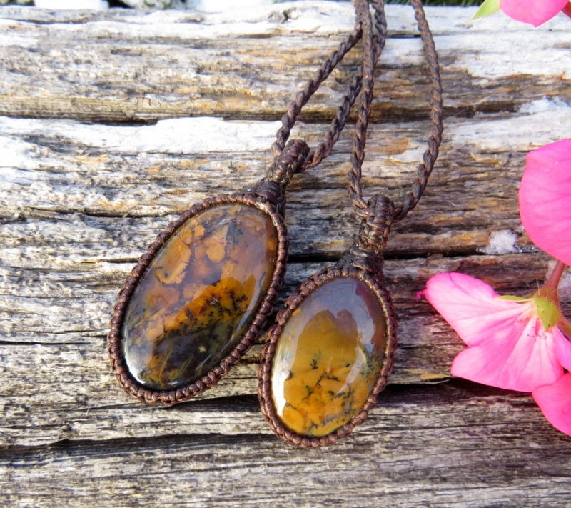 Dendritic Agate macrame necklace set, layering necklace