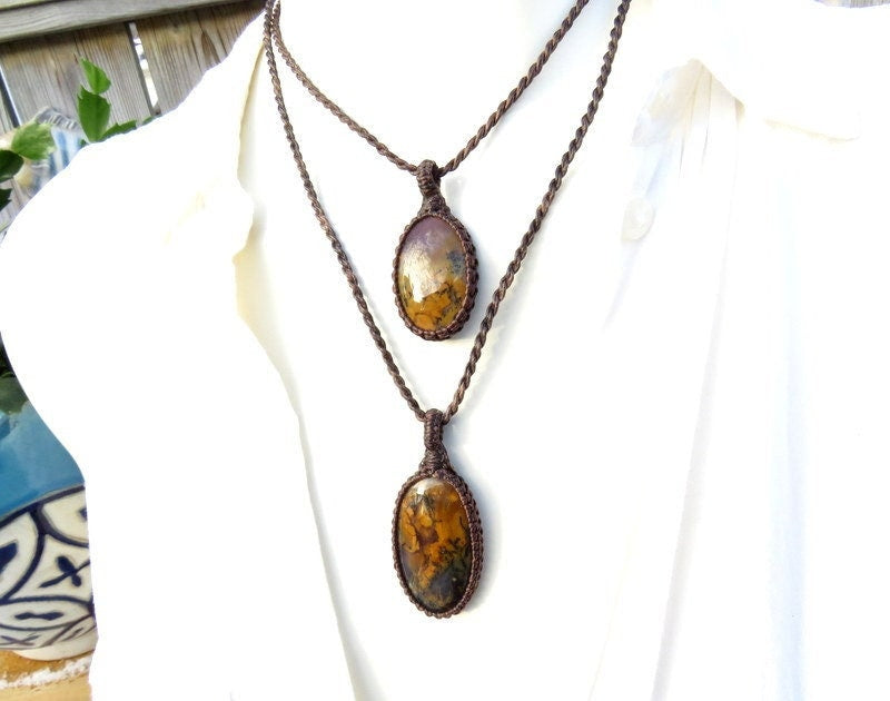 Dendritic Agate macrame necklace set, layering necklace