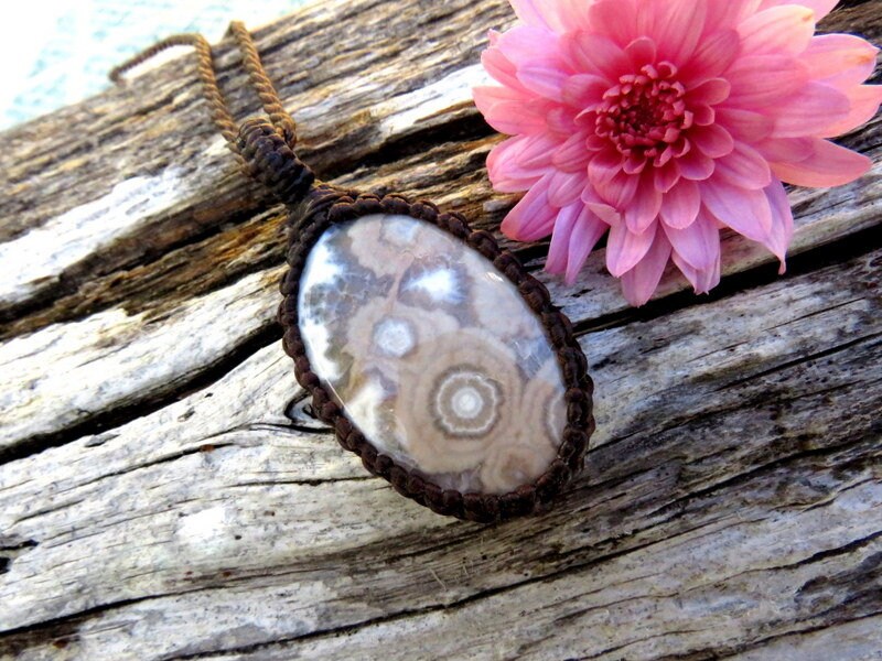 Ocean Jasper macrame necklace, gemstone jewelry