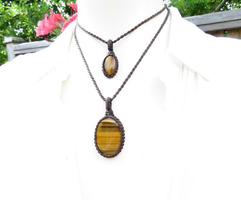 Couples gift, Tigers Eye stacked necklace set
