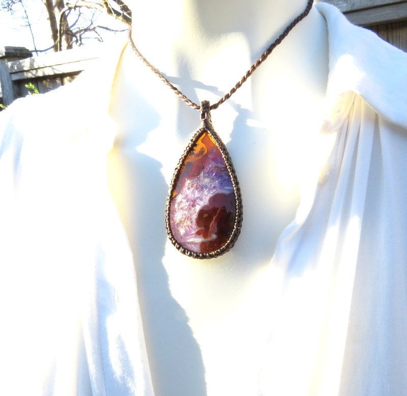 Amethyst Agate Macrame Necklace, Christmas gift ideas