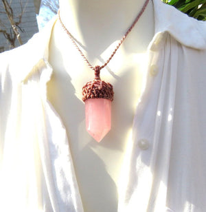 Rose Quartz Crystal Point Necklace, macrame necklace, macrame jewelry, heart chakra jewelry, pink crystal, mother's day gift, gifts for mom