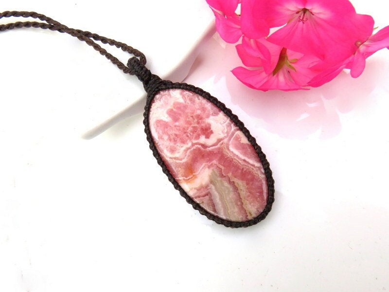 Rhodocrosite macrame necklace, mothers day gift
