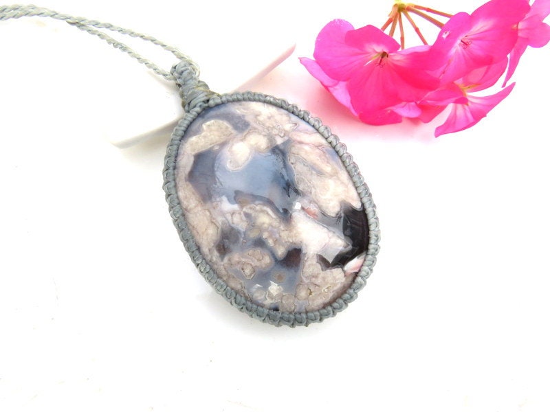 Black Flower Agate macrame necklace, Mother's Day gift ideas