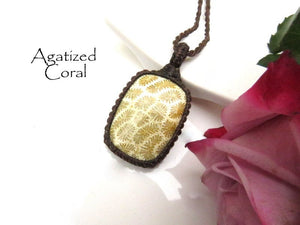 Agatized Coral Necklace, Fossil Coral jewelry, gift ideas for the coastal grandma, the surfer, the beach bum, macrame jewelry