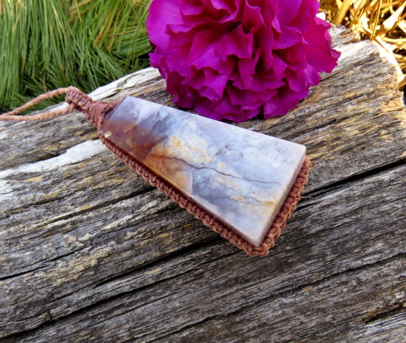 Chalcedony macrame necklace, statement necklace