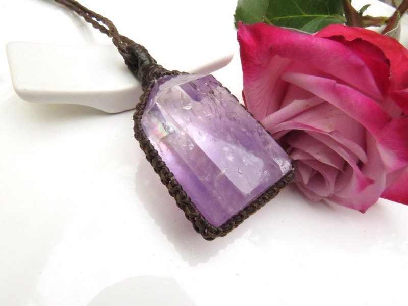 Amethyst with rainbow prisms necklace, amethyst necklace