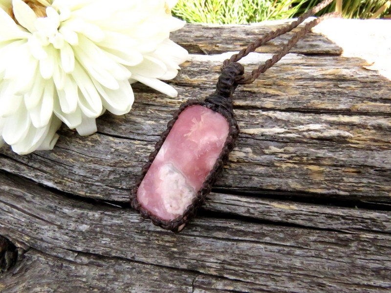 Mothers day gift ideas, Rhodocrosite macrame necklace