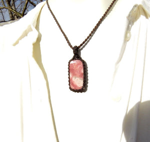 Mothers day gift ideas, Rhodocrosite macrame necklace, heart chakra gemstone pendant, gift ideas for the therapist, for the zen seeker