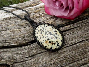 Dalmation Jasper macrame necklace, jasper pendant, polka dot jasper, mothers day gift ideas, fathers day gift ideas, rock collector