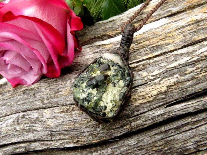 Green Garnet Crystal Necklace, andradite garnet necklace