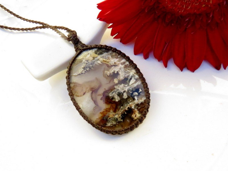 Mother's Day Gift ideas, Plume Agate macrame necklace