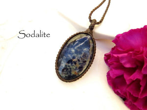 Sodalite gemstone necklace, macrame necklace, gift ideas for the sagittarius, sagittarius birthstone gift, mothers day gift ideas
