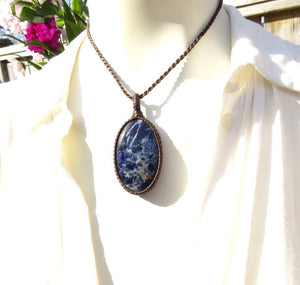 Sodalite gemstone necklace, macrame necklace, gift ideas for the sagittarius, sagittarius birthstone gift, mothers day gift ideas