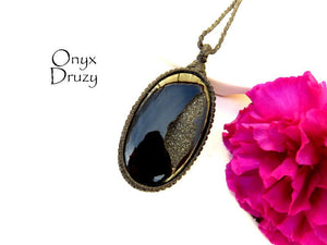 Christmas gifts for her, Black OnyxDruzy Necklace, Onyx jewelry, Druzy necklace , Gift guide, black crystals, macrame necklace