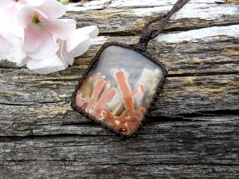 Turkish Agate gemstone necklace, macrame necklace