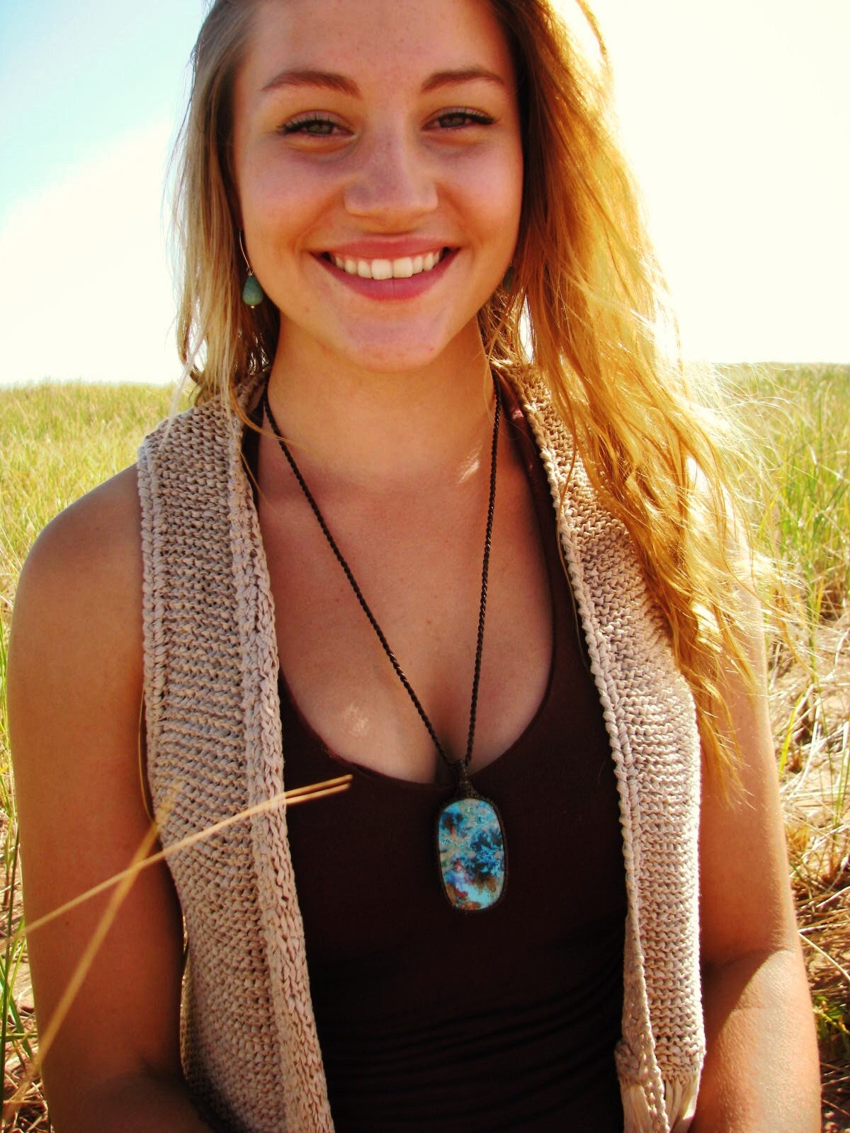 Macrame Jewelry, Azurite Macrame Necklace