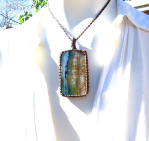 Rare Blue Petrifed Wood macrame necklace, gemstone necklace, gift ideas for the rock collector, mothers day gift ideas, fathers day gift