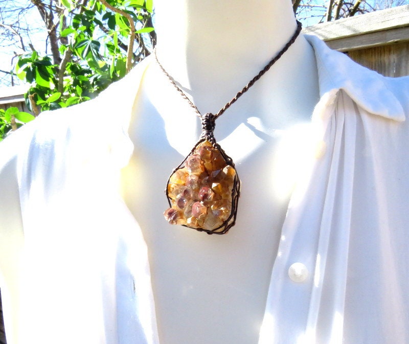 Red Hematite Phantom Quartz cluster necklace, red phantom quartz