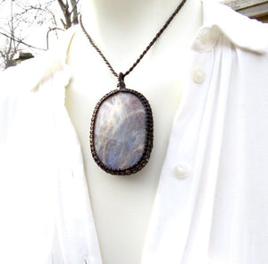 Rare Sunstone Moonstone macrame necklace, libra birthday gift ideas, sunstone gemstone necklace, blue flash moonstone, sunstone jewelry