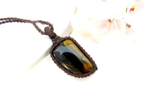 Fathers day Gift, Tiger Iron Macrame Necklace, blue tiger eye, tigers eye jewelry, tigers eye pendant, tigers eye macrame necklace,