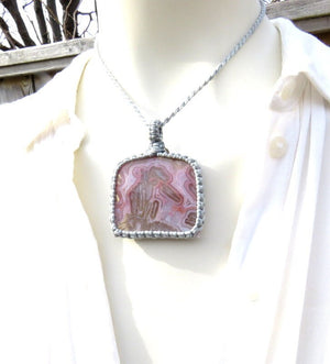 Rare Psuedomorph Pink Agate macrame necklace, Mothers day gift, rare stones, gift ideas for the rockhound, rock collector, crystal collector
