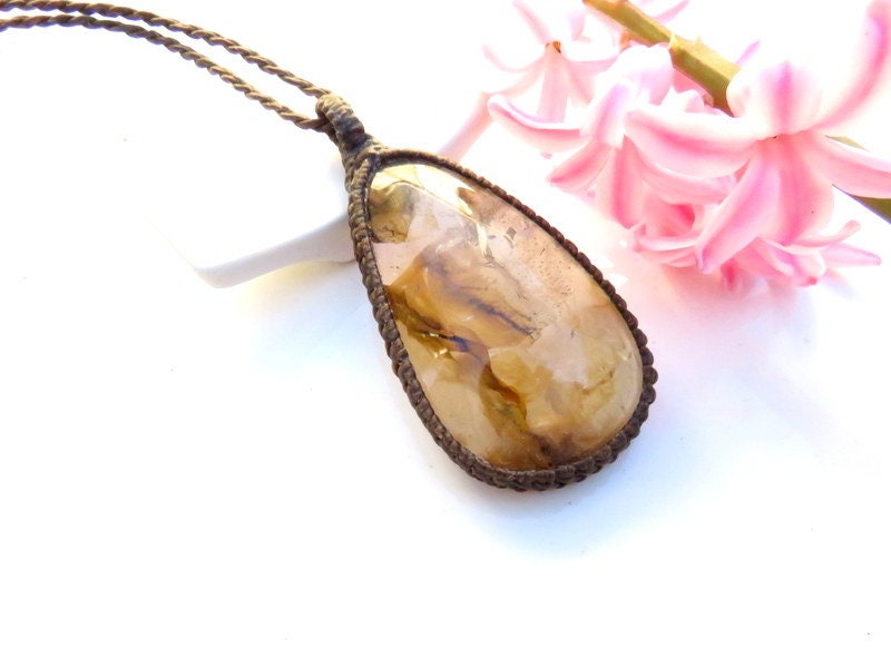 Dendritic Quartz crystal healing necklace, dendritic crystal